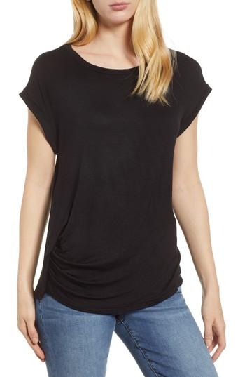 Women's Bobeau Ruched Cap Sleeve Boyfriend Tee - Black