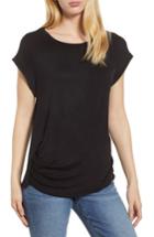 Women's Bobeau Ruched Cap Sleeve Boyfriend Tee - Black