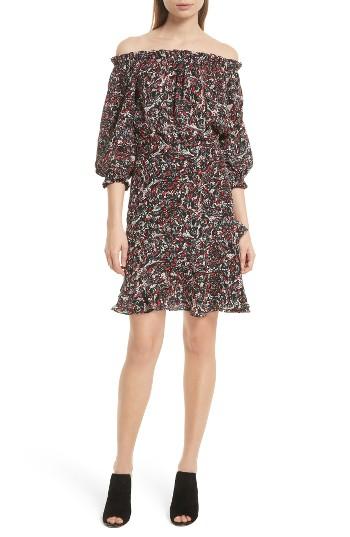 Women's Saloni Grace Print Off The Shoulder Silk Dress