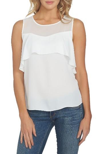 Women's 1.state Sheer Yoke Ruffle Tank