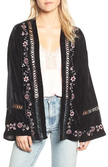 Women's Willow & Clay Embroidered Velvet Jacket, Size - Black