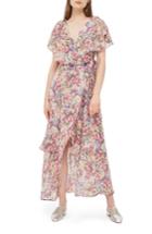 Women's Topshop Floral Ruffle Wrap Maxi Dress Us (fits Like 0) - Pink