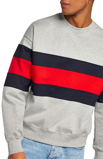 Men's Topman Classic Fit Striped Sweatshirt - Grey