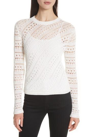 Women's Theory Crewneck Crochet Sweater - White