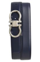 Men's Salvatore Ferragamo Reversible Double Gancio Calfskin Leather Belt - Blue Marine/ Black