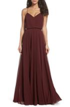 Women's Jenny Yoo Inesse Chiffon V-neck Spaghetti Strap Gown - Burgundy