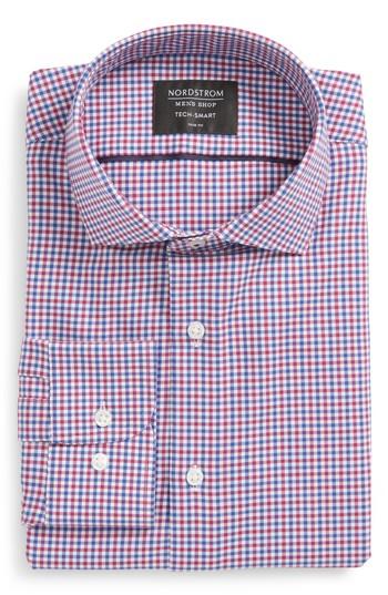 Men's Nordstrom Men's Shop Tech-smart Trim Fit Check Stretch Dress Shirt .5 32/33 - Purple