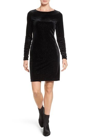 Women's Vince Camuto Ruched Sleeve Sparkle Velvet Dress - Black