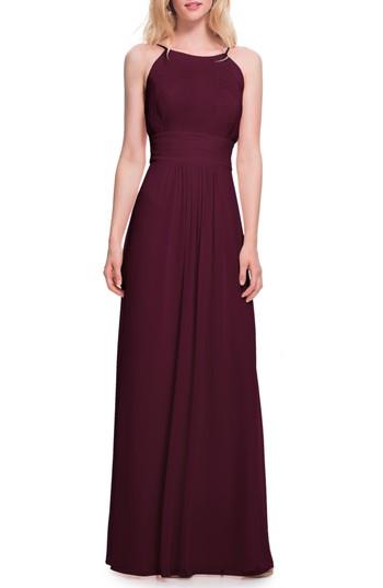 Women's #levkoff Low Back Pleated Chiffon Gown - Burgundy
