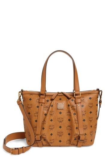 Mcm Essentials Monogram Coated Canvas Shopper - Brown