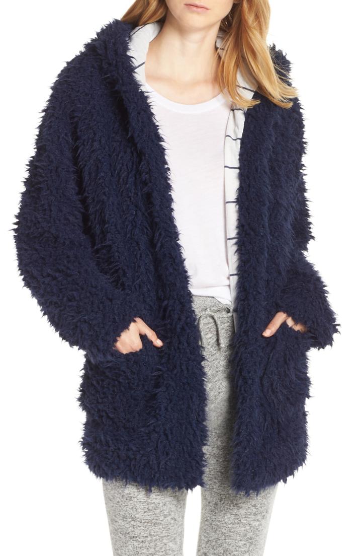 Women's Splendid Teddy Sleep Hooded Pajama Jacket - Blue