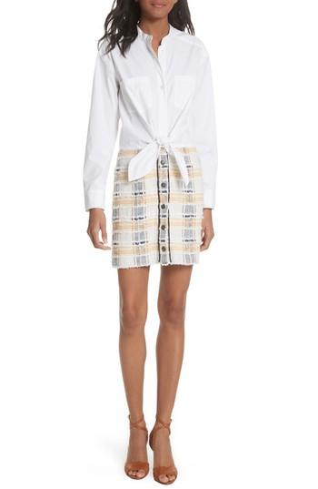 Women's Veronica Beard Aurelia Mixed Media Shirtdress - Ivory