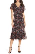 Women's Chelsea28 Floral Ruffle Midi Dress, Size - Black