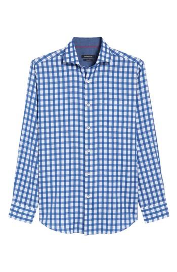 Men's Bugatchi Classic Fit Buffalo Check Sport Shirt, Size - Blue