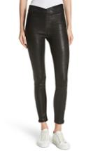 Women's Frame Overlap Waist Leather Pants - Black