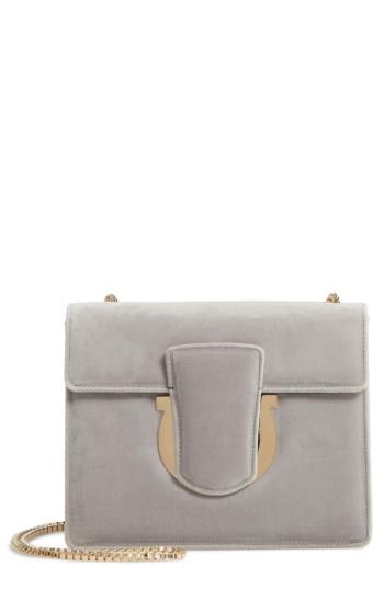 Salvatore Ferragamo Small Thalia Velvet Crossbody Bag - Grey