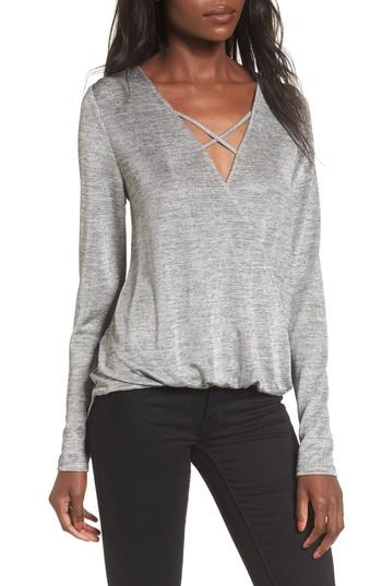 Women's Love, Fire Strappy Neck Surplice Top - Grey