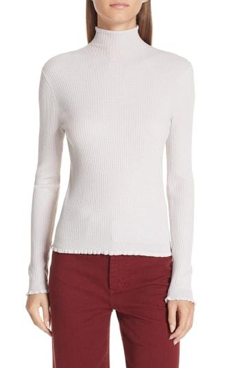 Women's Vince Lettuce Edge Mock Neck Merino Wool Sweater - Ivory
