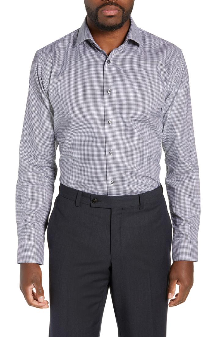Men's Calibrate Trim Fit No-iron Solid Dress Shirt - 34/35 - Blue