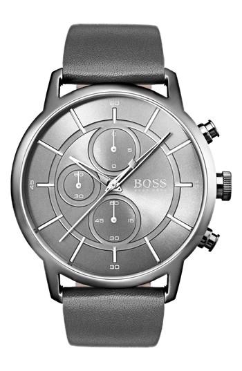 Men's Boss Architectural Chronograph Leather Strap Watch, 44mm