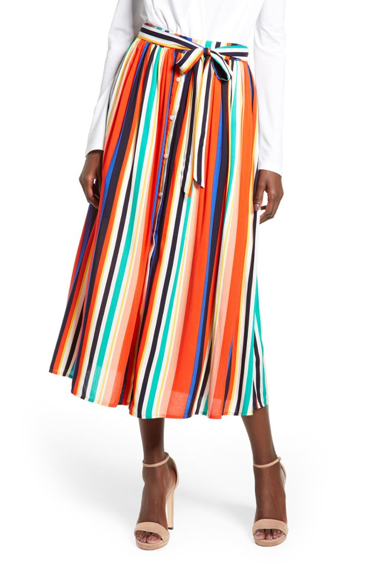 Women's English Factory Rainbow Stripe Midi Skirt - Black