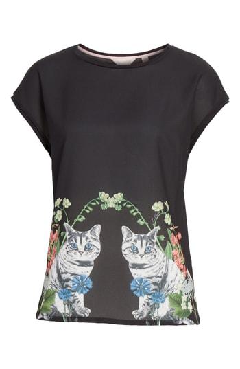 Women's Ted Baker London Bleue Florence Woven Front Tee - Black