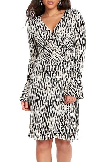 Women's Wallis Geo Print Bell Sleeve Wrap Dress Us / 14 Uk - Black