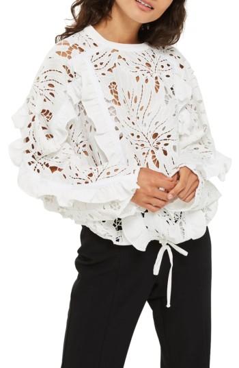 Women's Topshop Lace Sleeve Poet Blouse Us (fits Like 0-2) - White
