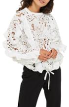 Women's Topshop Lace Sleeve Poet Blouse Us (fits Like 0-2) - White