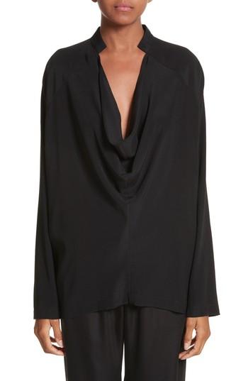 Women's Zero + Maria Cornejo Drape Neck Stretch Silk Blouse - Black
