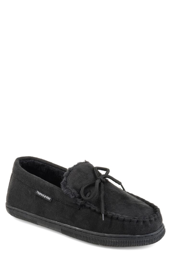 Men's Thomas And Vine Orion Moccasin Slipper With Faux Fur M - Black