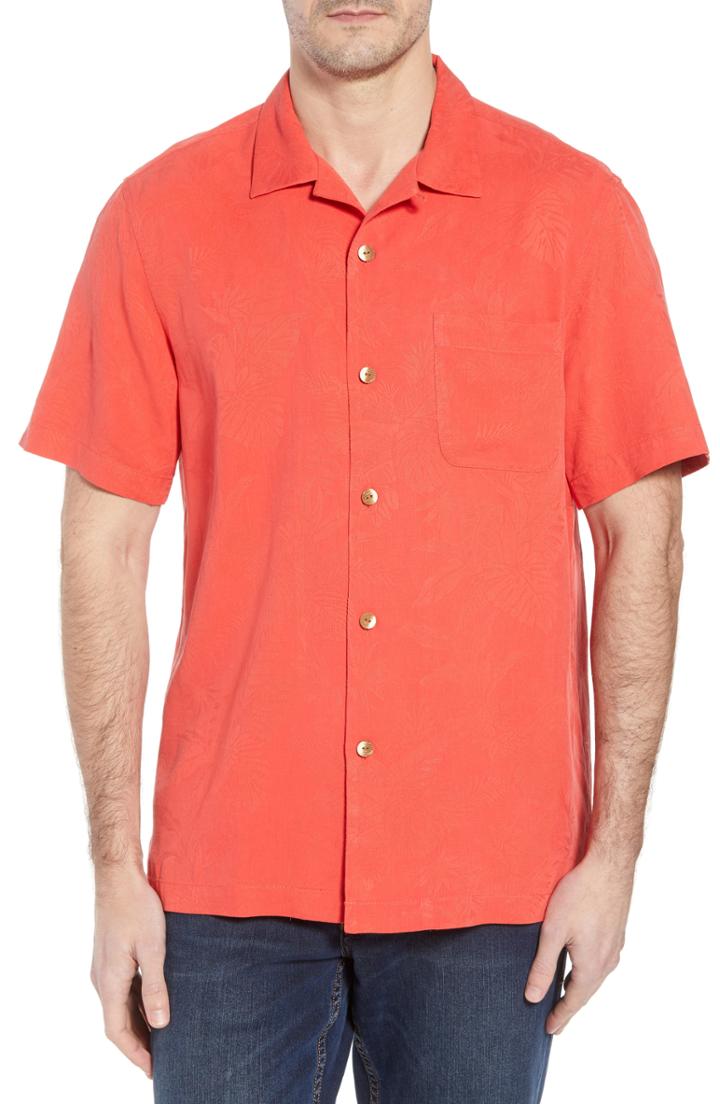 Men's Tommy Bahama St Lucia Fronds Silk Camp Shirt, Size - Orange