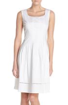 Women's Ellen Tracy Square Neck Sateen Fit & Flare Dress - White