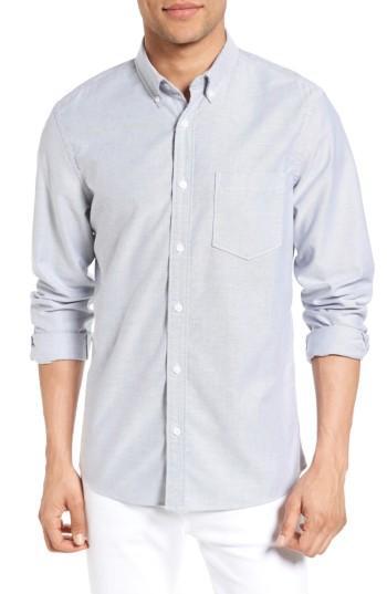 Men's Nordstrom Men's Shop Trim Fit Washed Oxford Shirt, Size - Grey