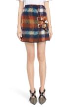 Women's Toga Plaid Shaggy Wool & Mohair Blend Miniskirt Us / 36 Fr - Orange