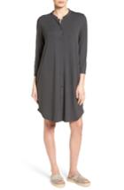 Women's Eileen Fisher Mandarin Collar Jersey Shirtdress, Size - Grey