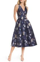Petite Women's 1901 Belted Fit & Flare Party Dress P - Blue