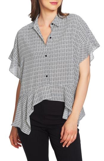 Women's 1.state Mini Houndstooth High/low Blouse, Size - Green