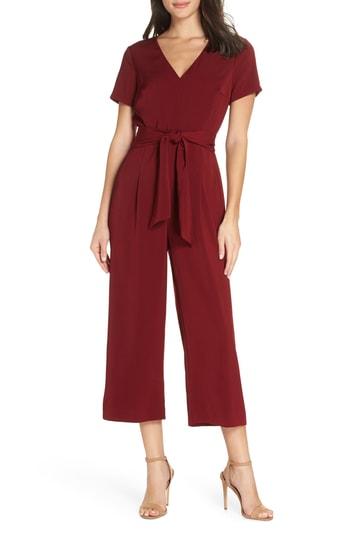 Women's Charles Henry Belted Crop Jumpsuit - Burgundy
