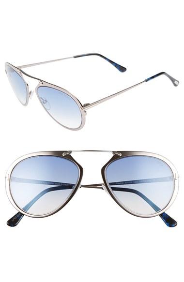 Women's Tom Ford Dashel 55mm Sunglasses - Ruthenium/ Blue Havana/ Blue