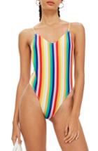 Women's Topshop Stripe Plunge One-piece Swimsuit - Yellow