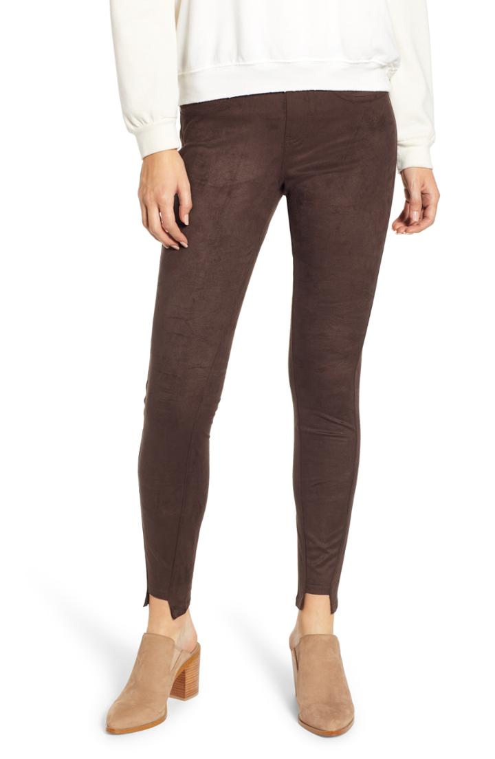 Women's Hue Faux Suede Step Hem Leggings - Brown
