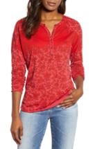 Women's Lucky Brand Washed Western Henley Tee - Red