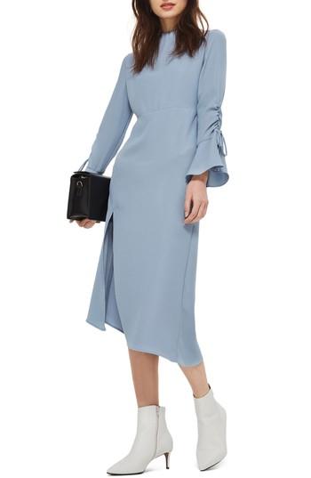 Women's Topshop Ruched Asymmetrical Midi Dress Us (fits Like 0) - Blue