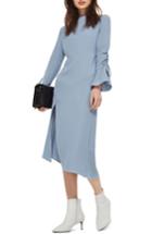 Women's Topshop Ruched Asymmetrical Midi Dress Us (fits Like 0) - Blue