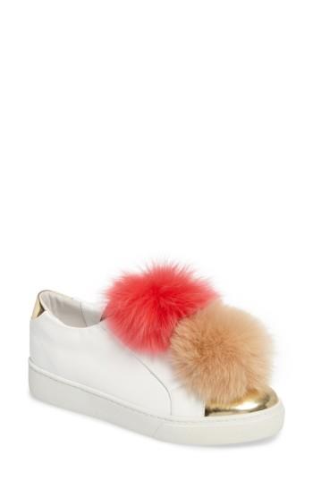 Women's Here / Now Coco Genuine Fox Fur Trim Platfrom Sneaker M - White