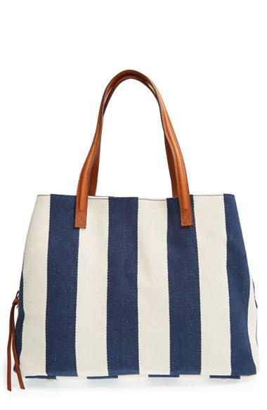 Sole Society 'oversize Millie' Stripe Print Tote - Blue