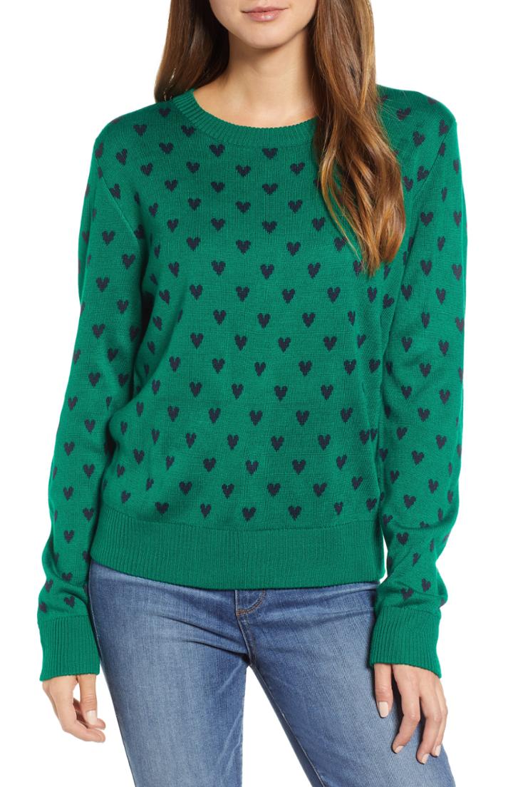 Women's & .layered Heart Sweater - Green