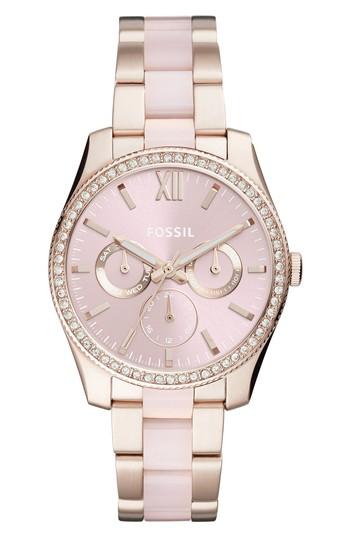 Women's Fossil Scarlette Crystal Multifunction Bracelet Watch, 38mm