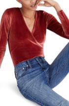 Women's Madewell Faux Wrap Velvet Bodysuit, Size - Red